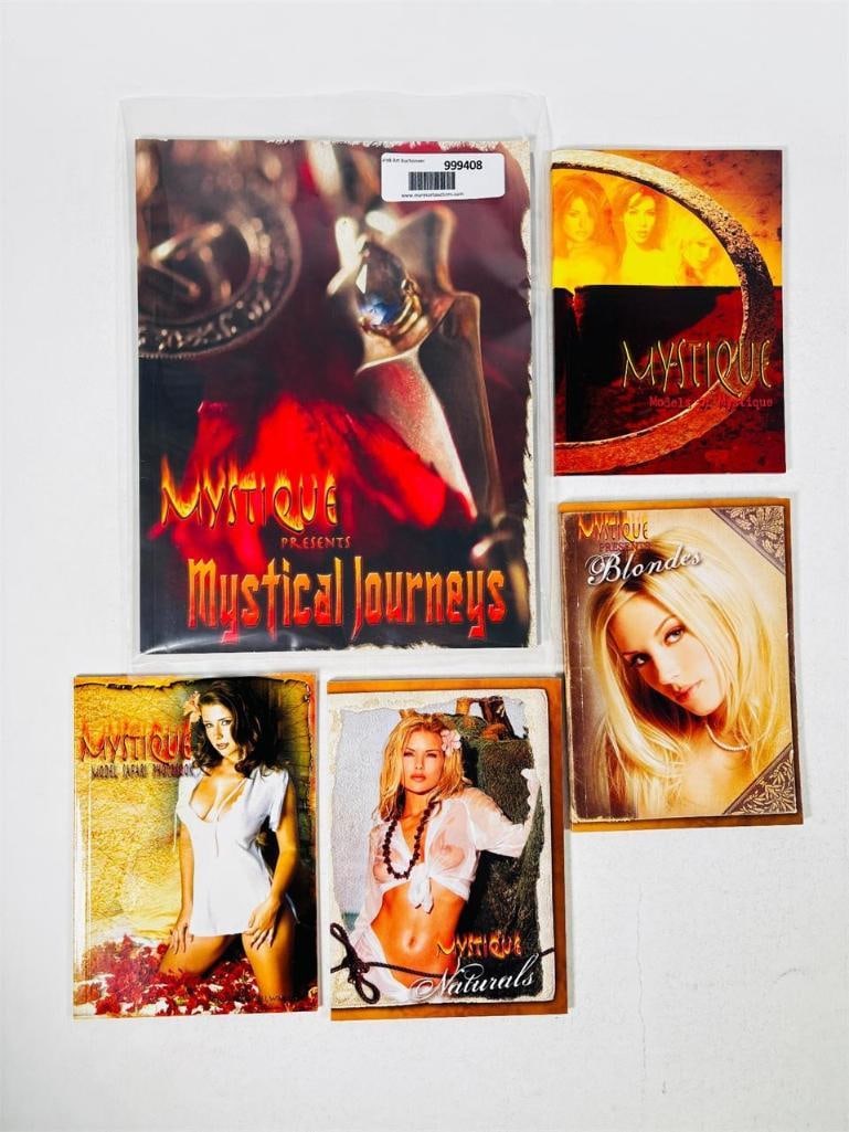 Mystique Magazine & Trading Card Set 90s/2000s: Mystique collector's set, featuring one (1) vintage softcover photo book and a set of five (5) high-gloss trading cards. Mystique is renowned in the glamour world for its superior production value, ar