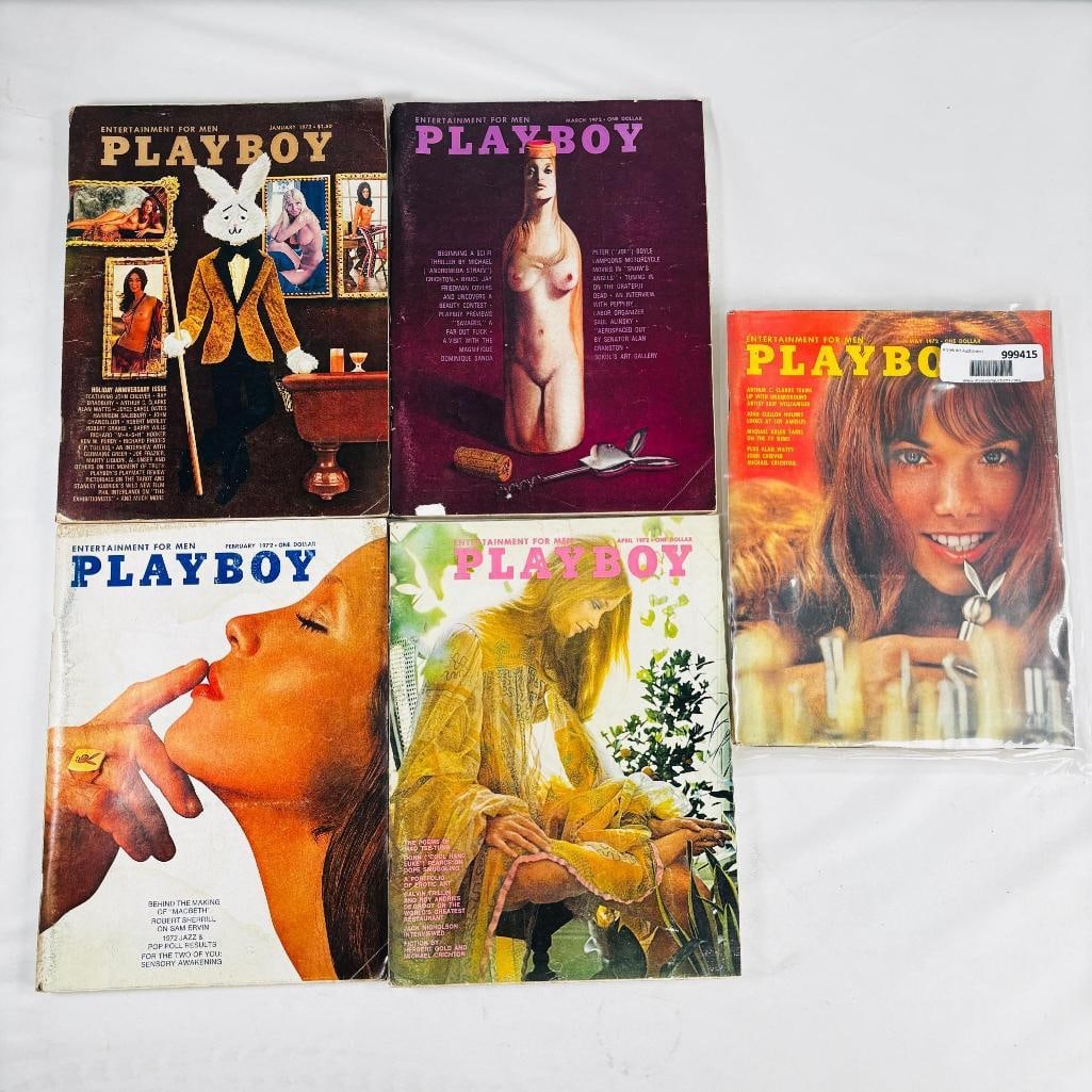 Vintage Playboy Magazines Iconic Collectibles 1972: set of five (5) vintage issues of Playboy Magazine. Known for its sophisticated blend of world-class photography, award-winning journalism, and interviews with the most influential figures of the 20th