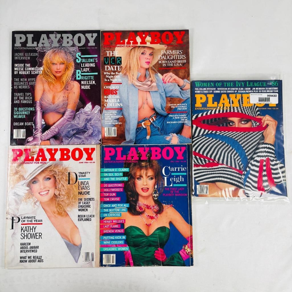 Vintage Playboy Lot - 5 Issues - 1986: set of five (5) vintage issues of Playboy Magazine. Known for its sophisticated blend of world-class photography, award-winning journalism, and interviews with the most influential figures of the 20th