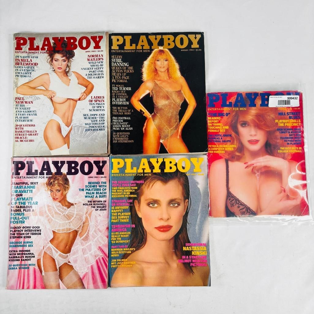 Vintage Playboy Lot - 5 Issues - Featuring 1983: set of five (5) vintage issues of Playboy Magazine. Known for its sophisticated blend of world-class photography, award-winning journalism, and interviews with the most influential figures of the 20th