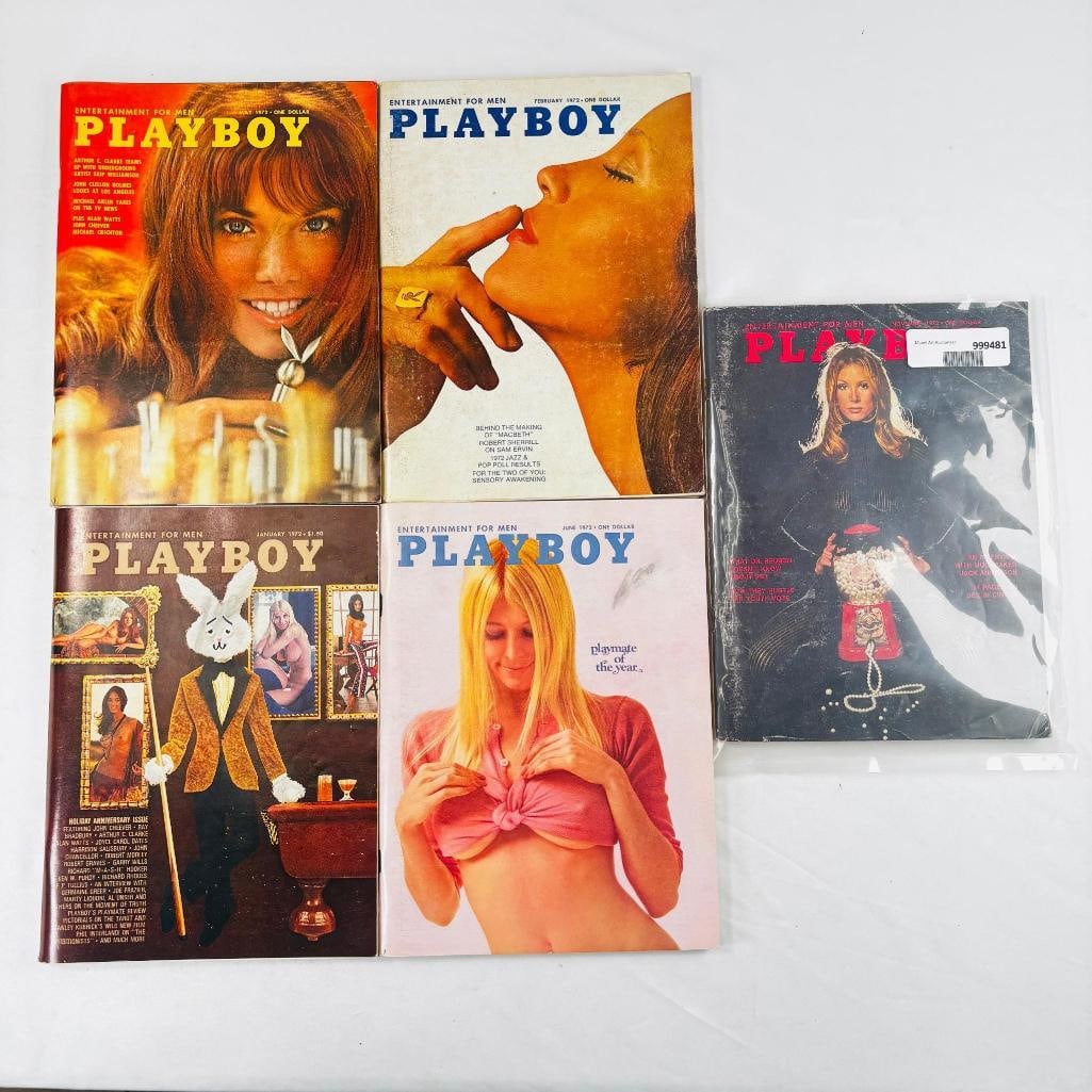 Vintage Playboy Magazines Iconic Collectibles 1972: set of five (5) vintage issues of Playboy Magazine. Known for its sophisticated blend of world-class photography, award-winning journalism, and interviews with the most influential figures of the 20th
