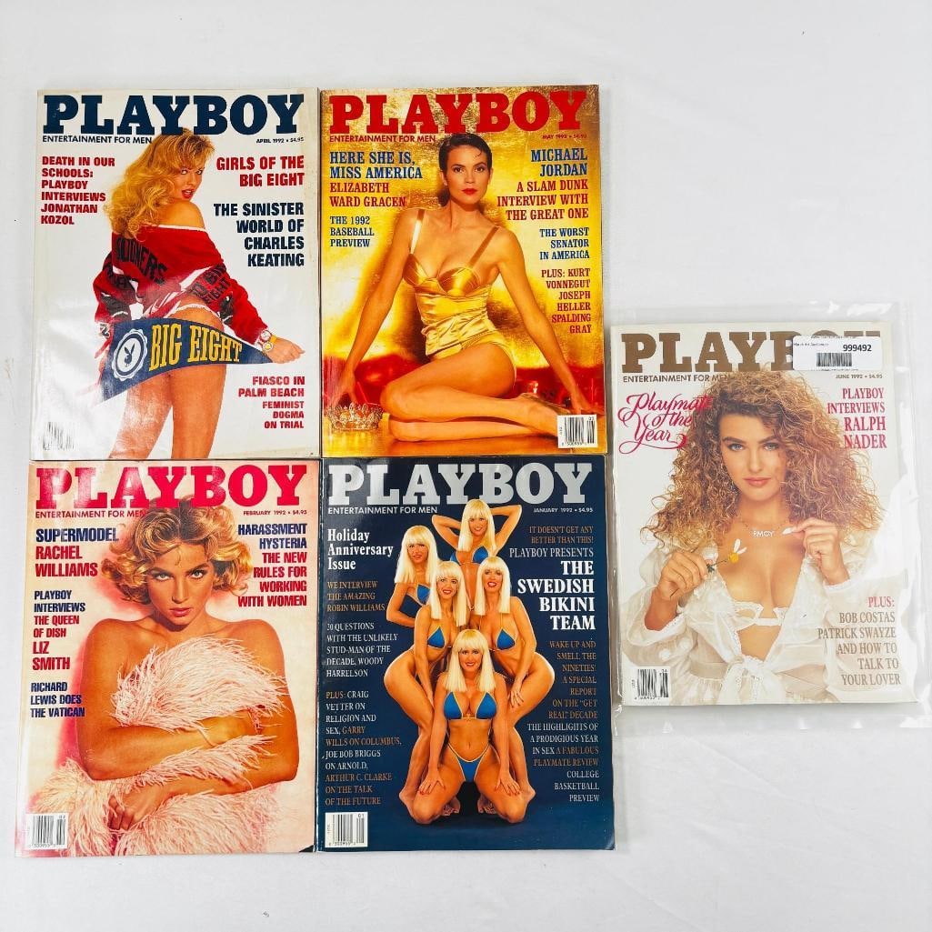 Vintage Playboy Lot - 5 Issues - 1992: set of five (5) vintage issues of Playboy Magazine. Known for its sophisticated blend of world-class photography, award-winning journalism, and interviews with the most influential figures of the 20th