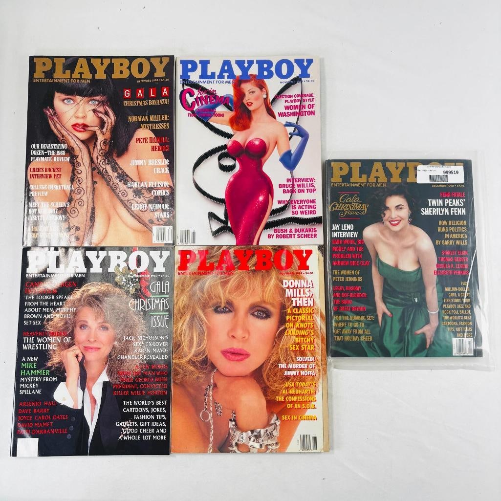 Vtg Playboy Magazines Featuring Donna Mills '89: set of five (5) vintage issues of Playboy Magazine. Known for its sophisticated blend of world-class photography, award-winning journalism, and interviews with the most influential figures of the 20th