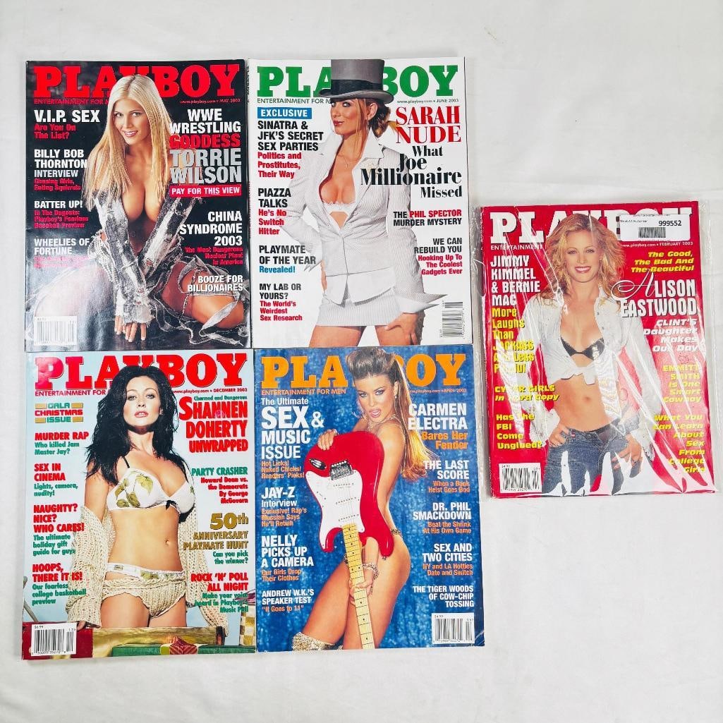 Playboy Magazines -Featuring Carmen Electra 2003: set of five (5) vintage issues of Playboy Magazine. Known for its sophisticated blend of world-class photography, award-winning journalism, and interviews with the most influential figures of the 20th