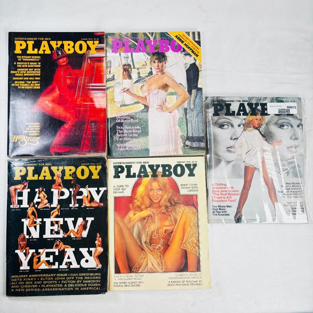 Vintage Playboy Lot - 5 Issues - 1976: set of five (5) vintage issues of Playboy Magazine. Known for its sophisticated blend of world-class photography, award-winning journalism, and interviews with the most influential figures of the 20th