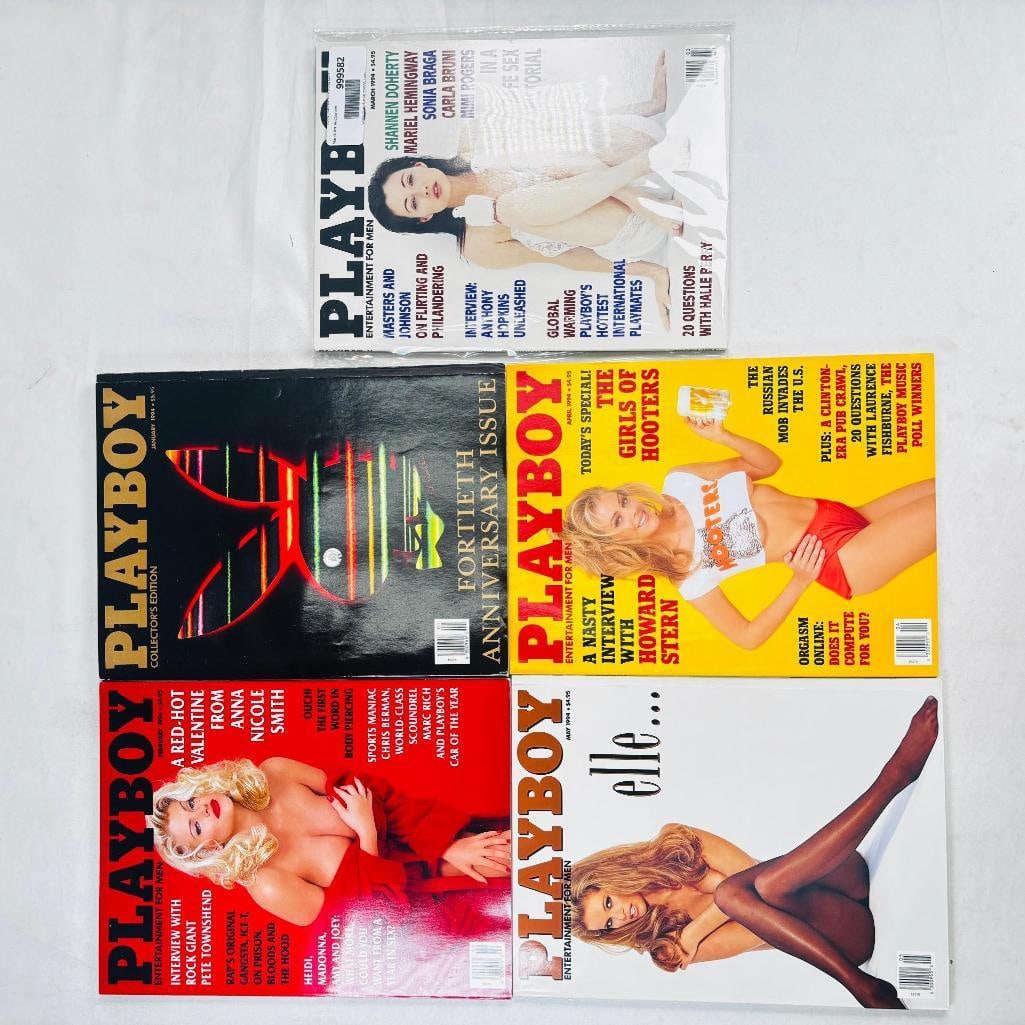 Vintage Playboy Magazines -Featuring Hooters '94: set of five (5) vintage issues of Playboy Magazine. Known for its sophisticated blend of world-class photography, award-winning journalism, and interviews with the most influential figures of the 20th
