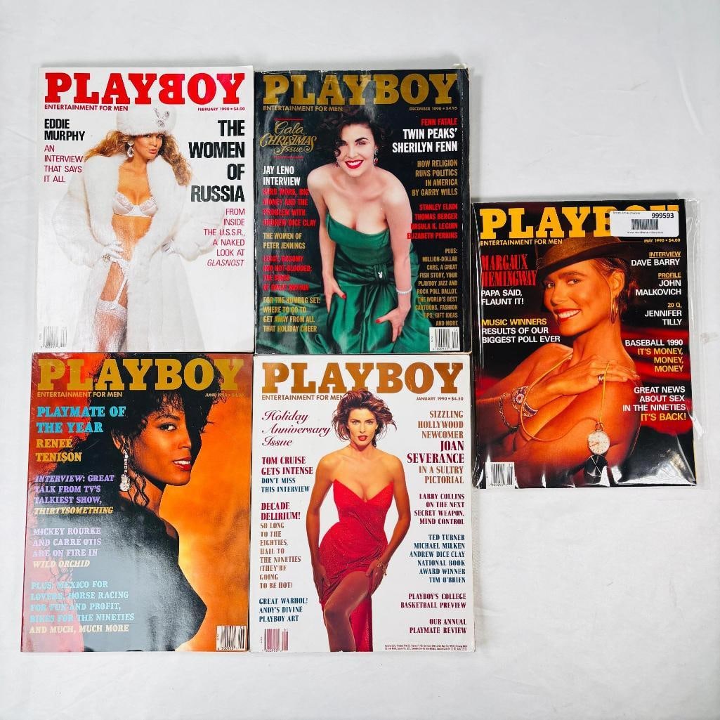 Vintage Playboys Featuring 90s Renee Tension: set of five (5) vintage issues of Playboy Magazine. Known for its sophisticated blend of world-class photography, award-winning journalism, and interviews with the most influential figures of the 20th