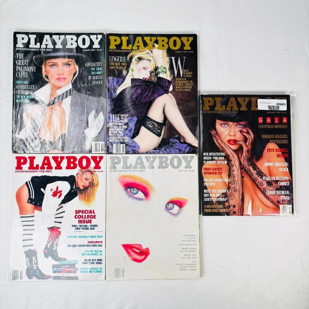 Vintage Playboy Lot - 5 Issues - 1988: set of five (5) vintage issues of Playboy Magazine. Known for its sophisticated blend of world-class photography, award-winning journalism, and interviews with the most influential figures of the 20th