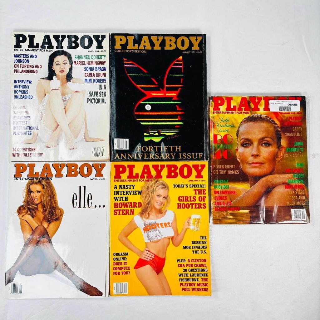 Vintage Playboy Magazines -Featuring Hooters '94: set of five (5) vintage issues of Playboy Magazine. Known for its sophisticated blend of world-class photography, award-winning journalism, and interviews with the most influential figures of the 20th