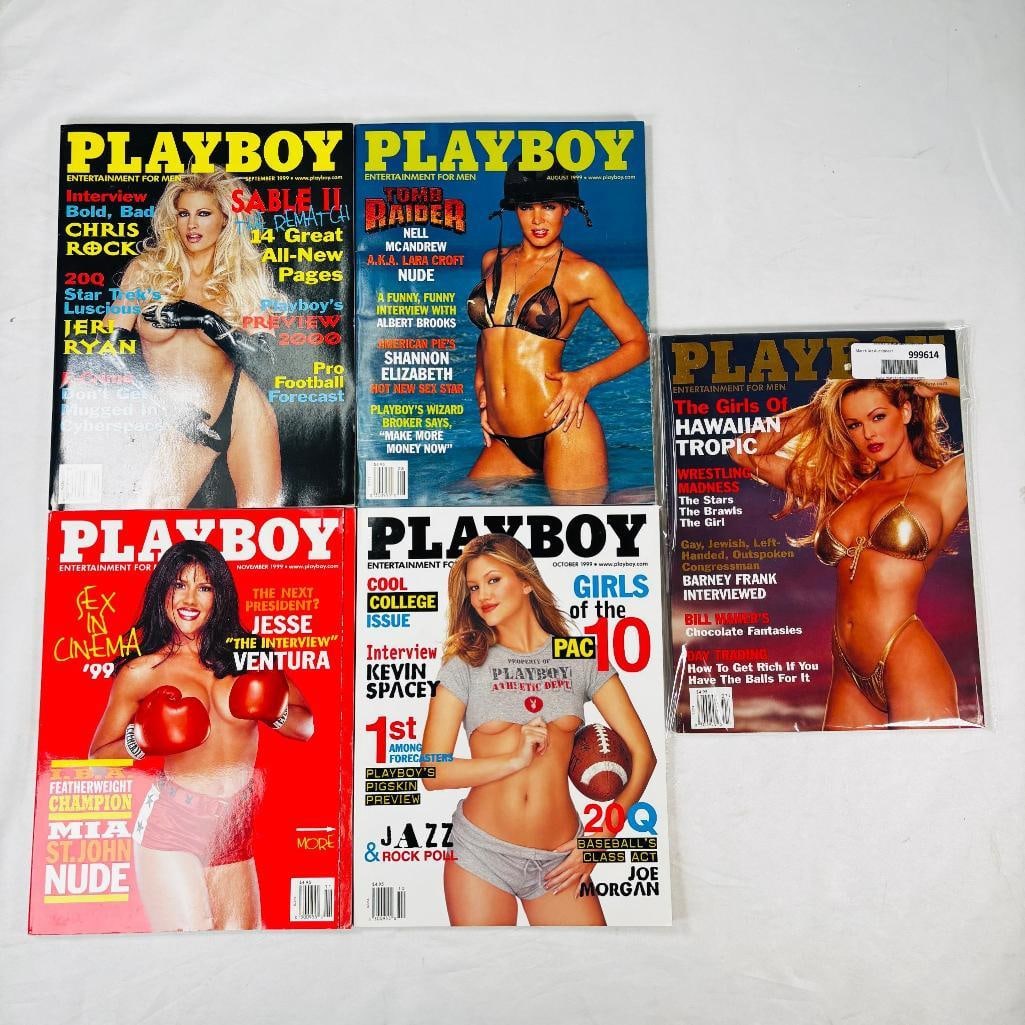 Vintage Playboy Magazines Iconic Collectibles 1999: set of five (5) vintage issues of Playboy Magazine. Known for its sophisticated blend of world-class photography, award-winning journalism, and interviews with the most influential figures of the 20th
