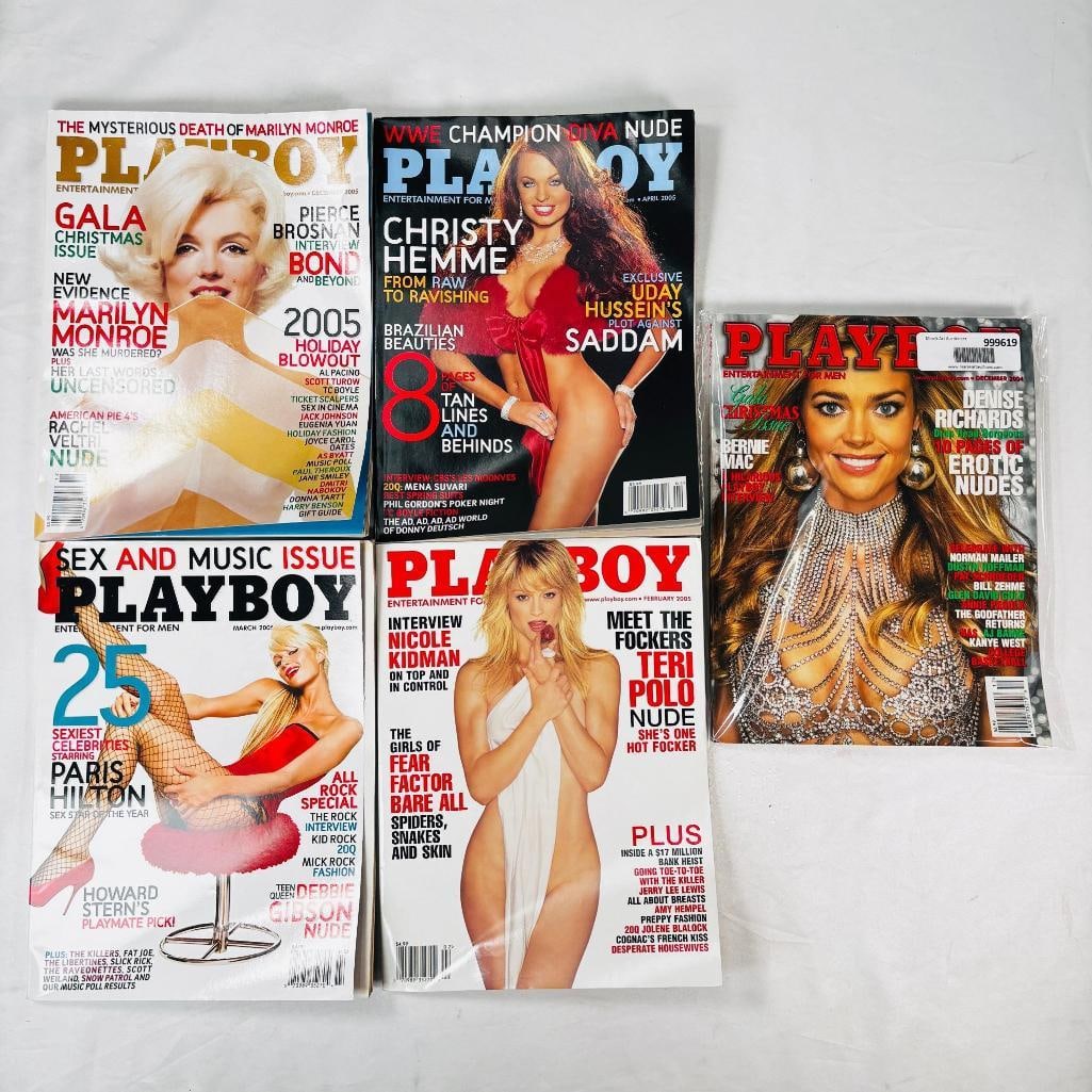 Playboy Magazines w/ Paris Hilton, Marylin Monroe: set of five (5) vintage issues of Playboy Magazine. Known for its sophisticated blend of world-class photography, award-winning journalism, and interviews with the most influential figures of the 20th