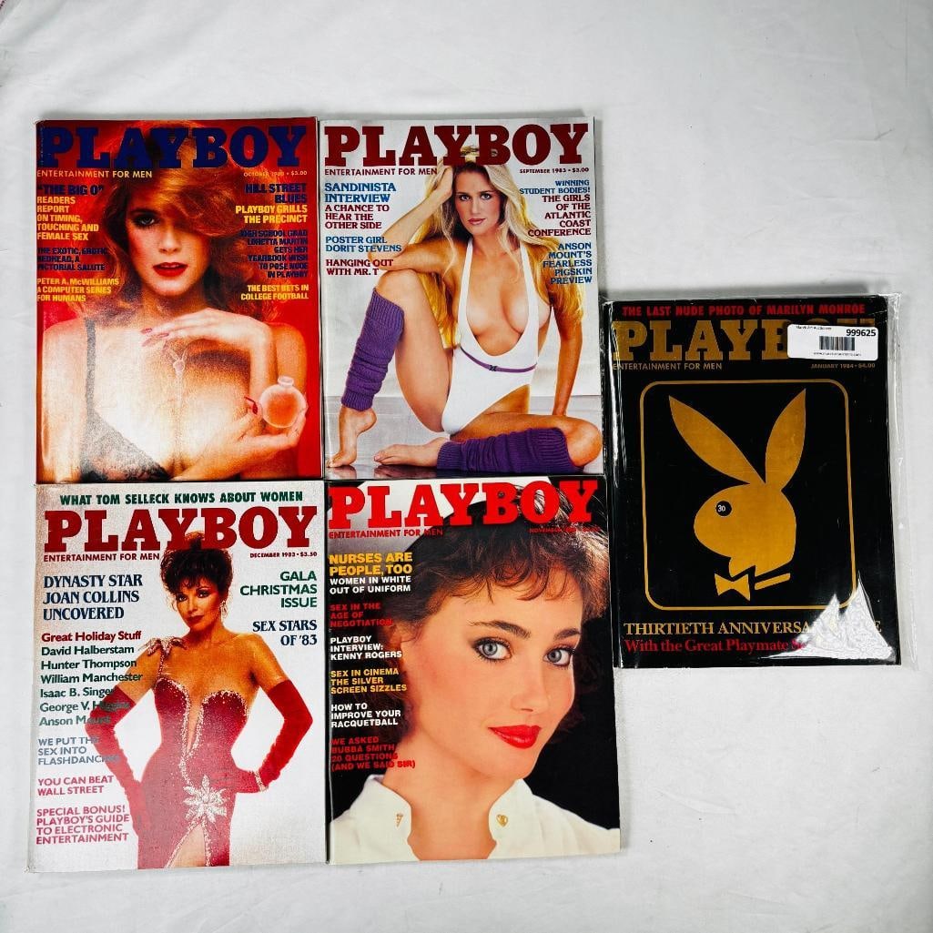 Vintage Playboy Lot - 5 Issues - 1983: set of five (5) vintage issues of Playboy Magazine. Known for its sophisticated blend of world-class photography, award-winning journalism, and interviews with the most influential figures of the 20th