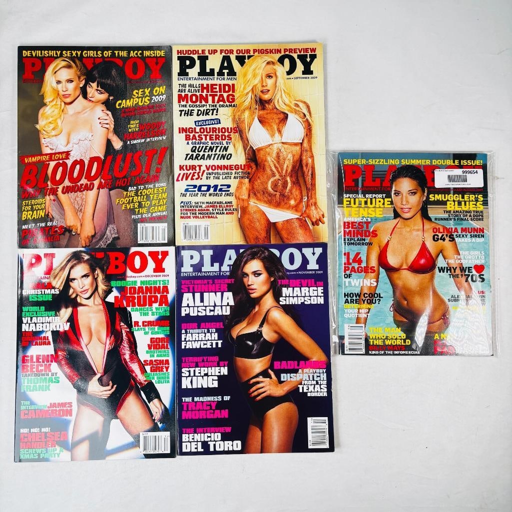 Playboy Magazines -Featuring Olivia Munn 2009: set of five (5) vintage issues of Playboy Magazine. Known for its sophisticated blend of world-class photography, award-winning journalism, and interviews with the most influential figures of the 20th