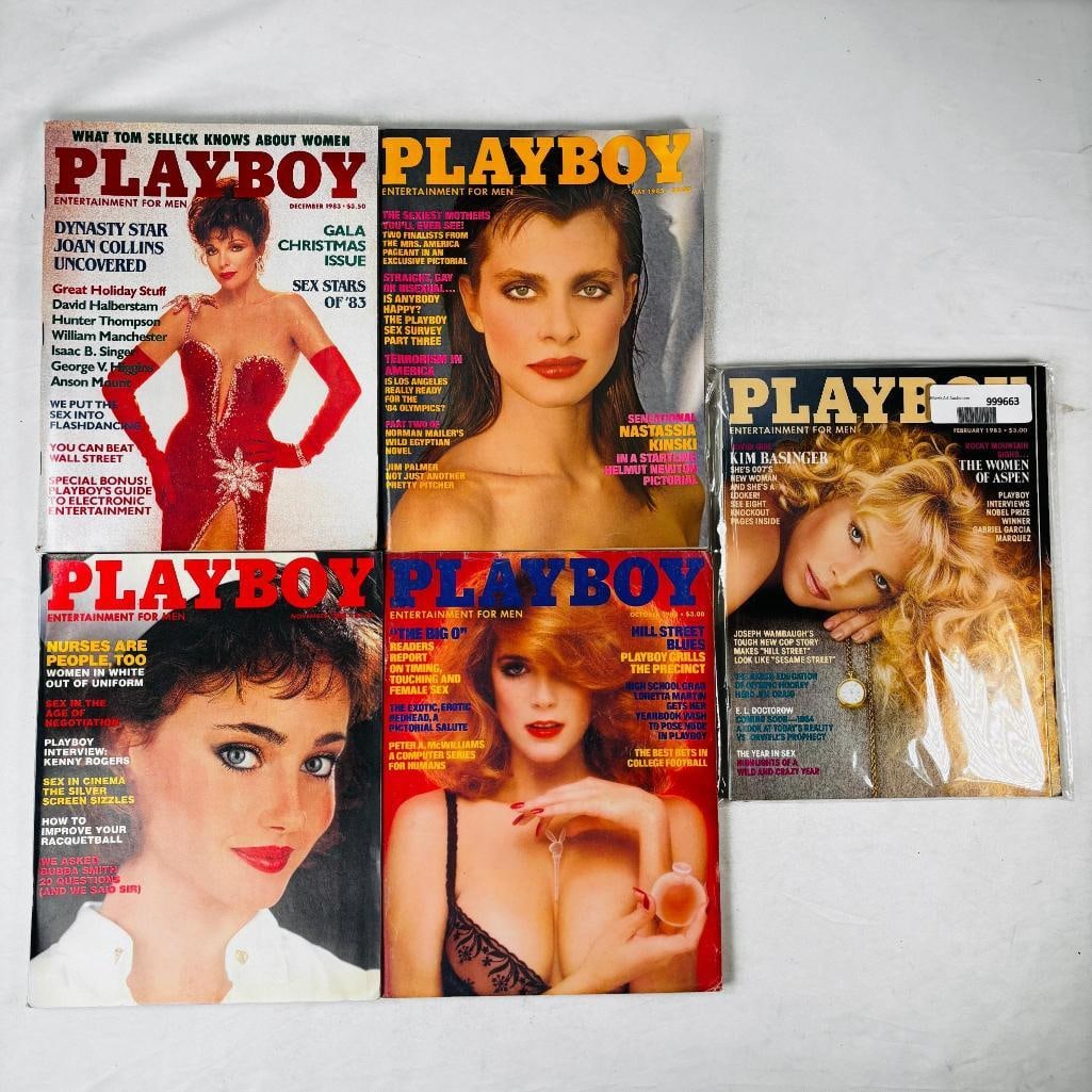 Vintage Playboy Lot - 5 Issues - 1983: set of five (5) vintage issues of Playboy Magazine. Known for its sophisticated blend of world-class photography, award-winning journalism, and interviews with the most influential figures of the 20th