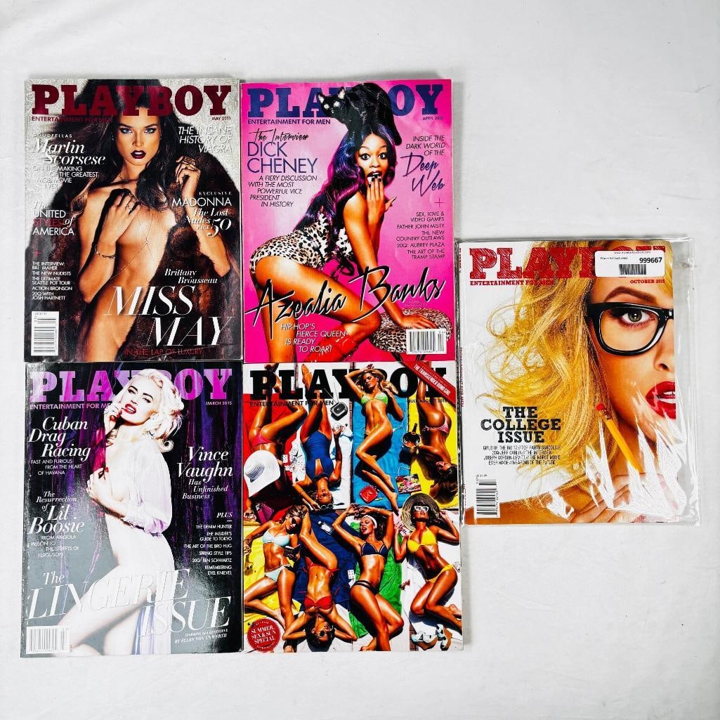 Playboy Magazine Collection - Set of 5 - 2015: set of five (5) vintage issues of Playboy Magazine. Known for its sophisticated blend of world-class photography, award-winning journalism, and interviews with the most influential figures of the 20th
