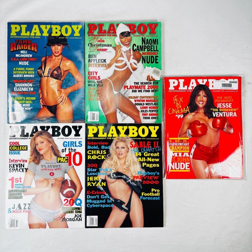 1999 Playboys Feauturing Naomi Campbell: set of five (5) vintage issues of Playboy Magazine. Known for its sophisticated blend of world-class photography, award-winning journalism, and interviews with the most influential figures of the 20th