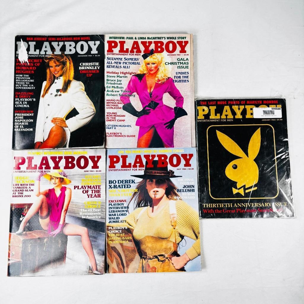 Vintage Playboy Lot - 5 Issues - 1984: set of five (5) vintage issues of Playboy Magazine. Known for its sophisticated blend of world-class photography, award-winning journalism, and interviews with the most influential figures of the 20th