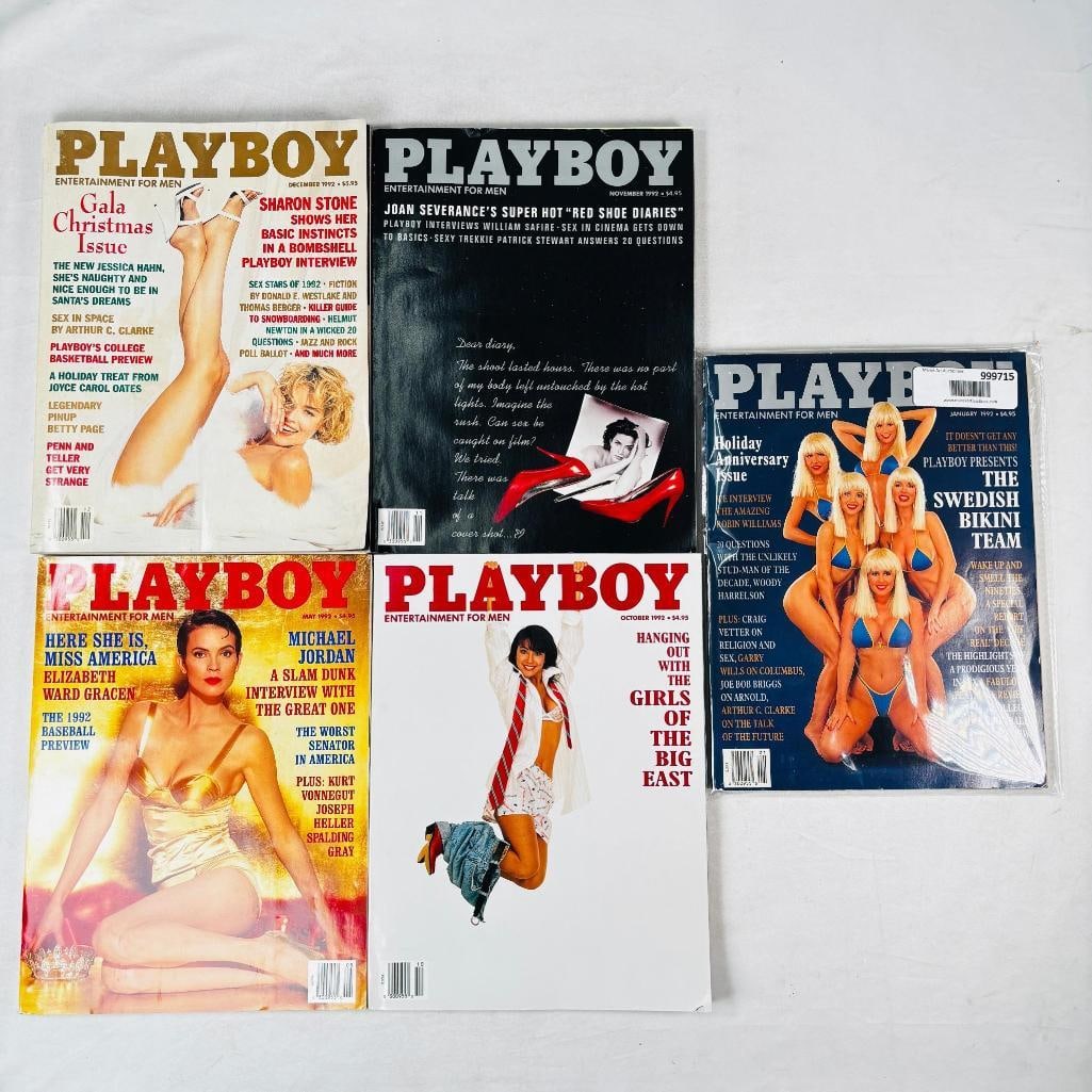1992 Playboys-Miss America Elizabeth Ward Gracen: set of five (5) vintage issues of Playboy Magazine. Known for its sophisticated blend of world-class photography, award-winning journalism, and interviews with the most influential figures of the 20th