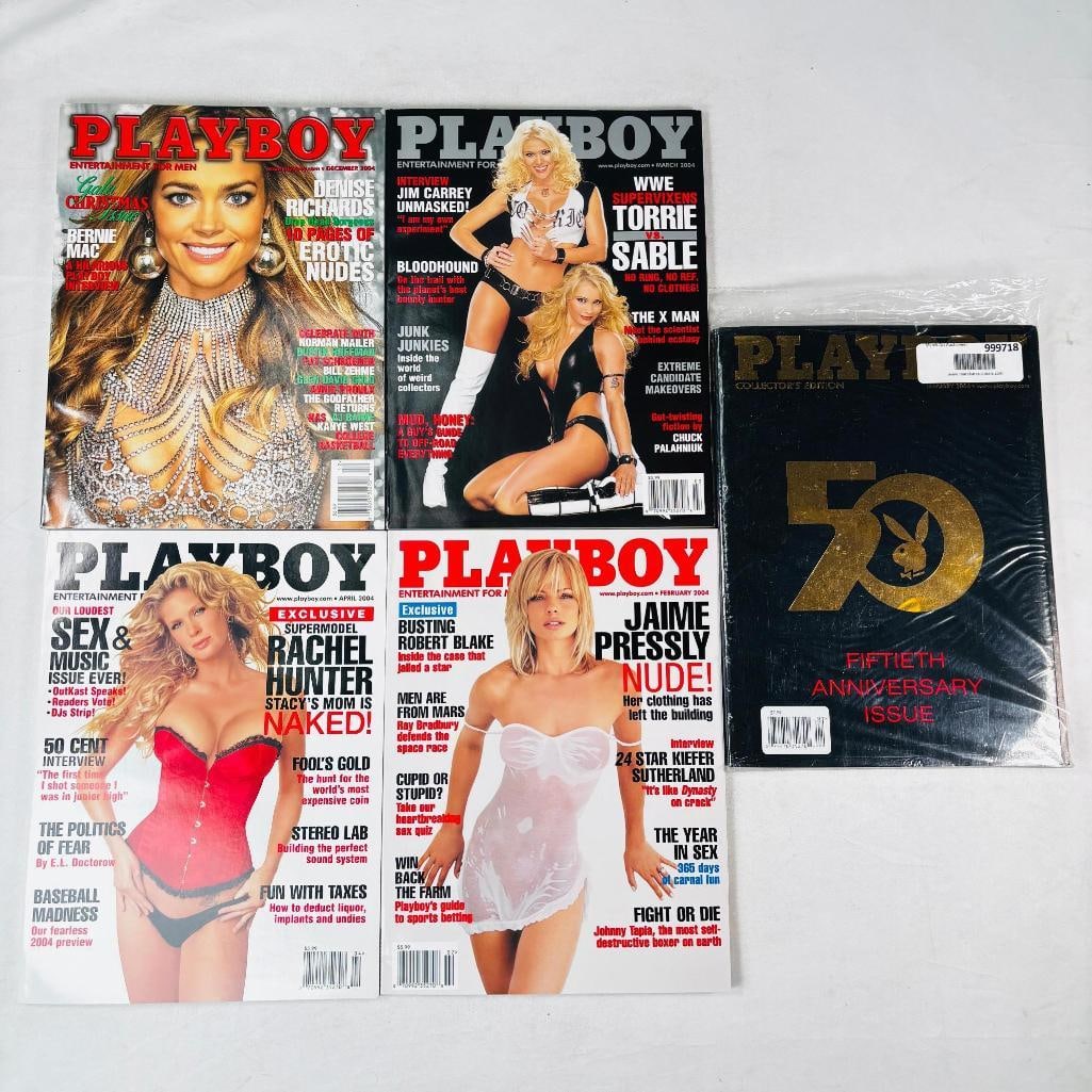 Playboy Magazines -Featuring Denise Richards 2004: set of five (5) vintage issues of Playboy Magazine. Known for its sophisticated blend of world-class photography, award-winning journalism, and interviews with the most influential figures of the 20th