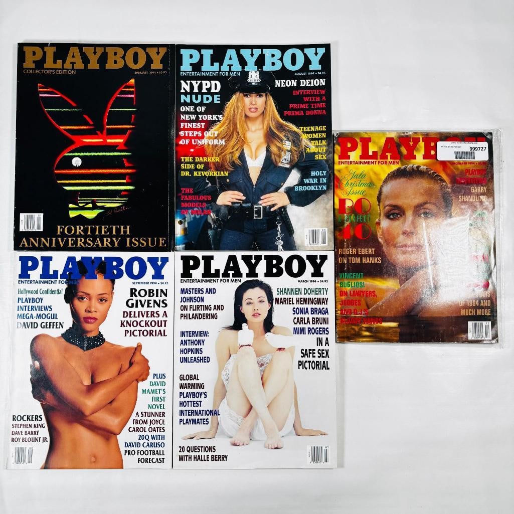Vtg Playboys 1994 Robin Givens, David Geffen Talk: set of five (5) vintage issues of Playboy Magazine. Known for its sophisticated blend of world-class photography, award-winning journalism, and interviews with the most influential figures of the 20th