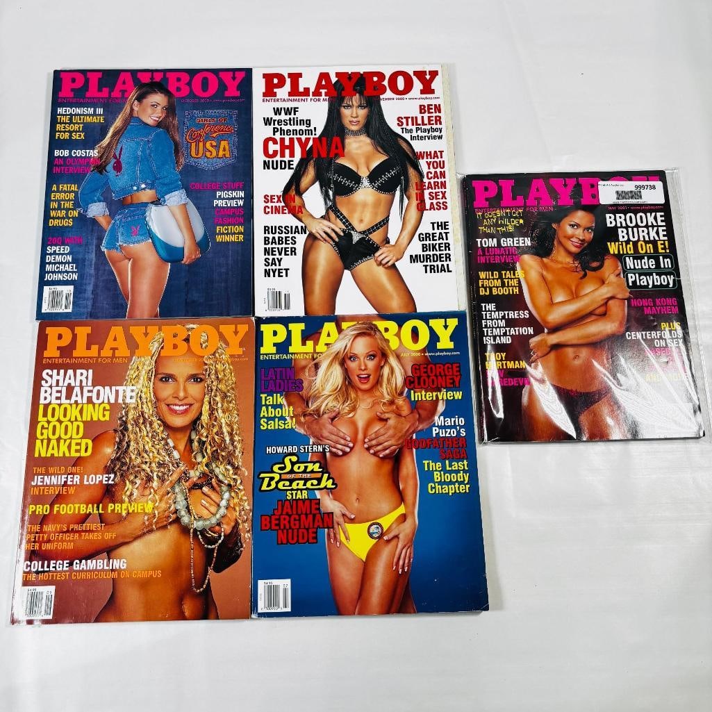Playboys Chyna,George Clooney,Shari Belafonte 2000: set of five (5) vintage issues of Playboy Magazine. Known for its sophisticated blend of world-class photography, award-winning journalism, and interviews with the most influential figures of the 20th