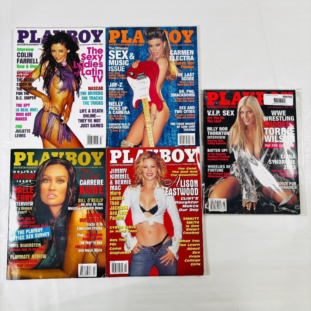 2003 Playboys, Alison Eastwood,Tia Carrere,Electra: set of five (5) vintage issues of Playboy Magazine. Known for its sophisticated blend of world-class photography, award-winning journalism, and interviews with the most influential figures of the 20th