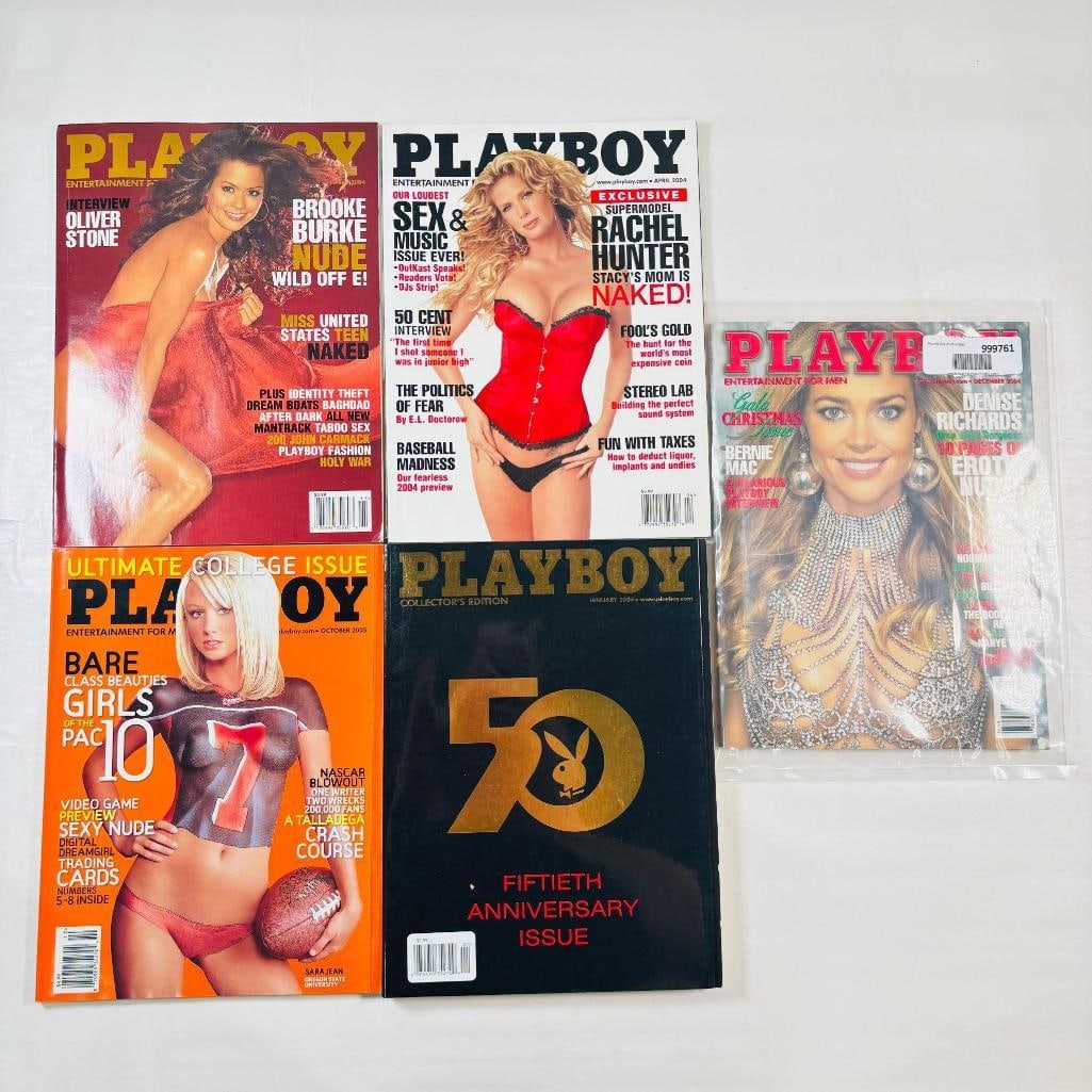 Playboy Magazines -Featuring Brooke Burke 2004: set of five (5) vintage issues of Playboy Magazine. Known for its sophisticated blend of world-class photography, award-winning journalism, and interviews with the most influential figures of the 20th