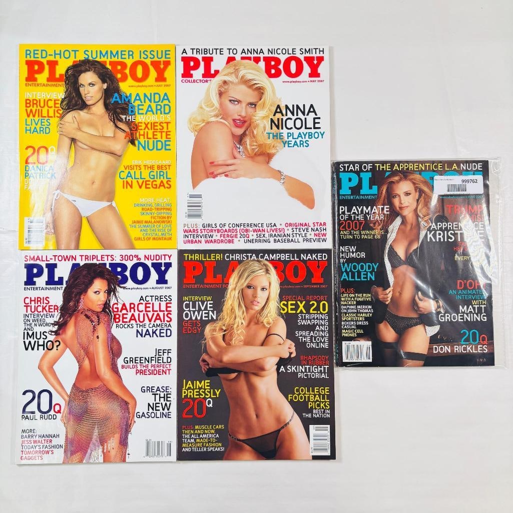 Playboy Magazines Iconic Collectibles 2007: set of five (5) vintage issues of Playboy Magazine. Known for its sophisticated blend of world-class photography, award-winning journalism, and interviews with the most influential figures of the 20th