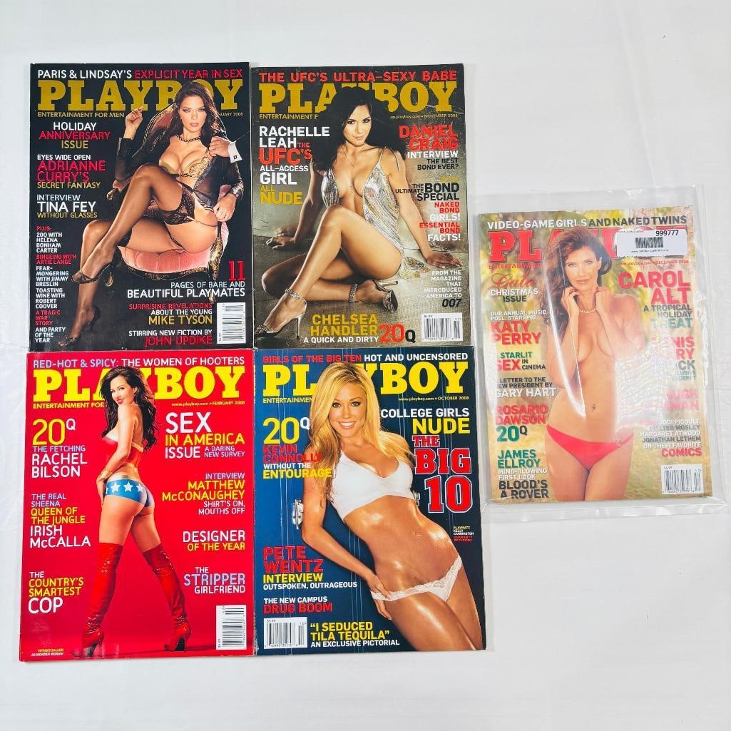 Playboys Featuring 2008 College Girls Big 10: set of five (5) vintage issues of Playboy Magazine. Known for its sophisticated blend of world-class photography, award-winning journalism, and interviews with the most influential figures of the 20th