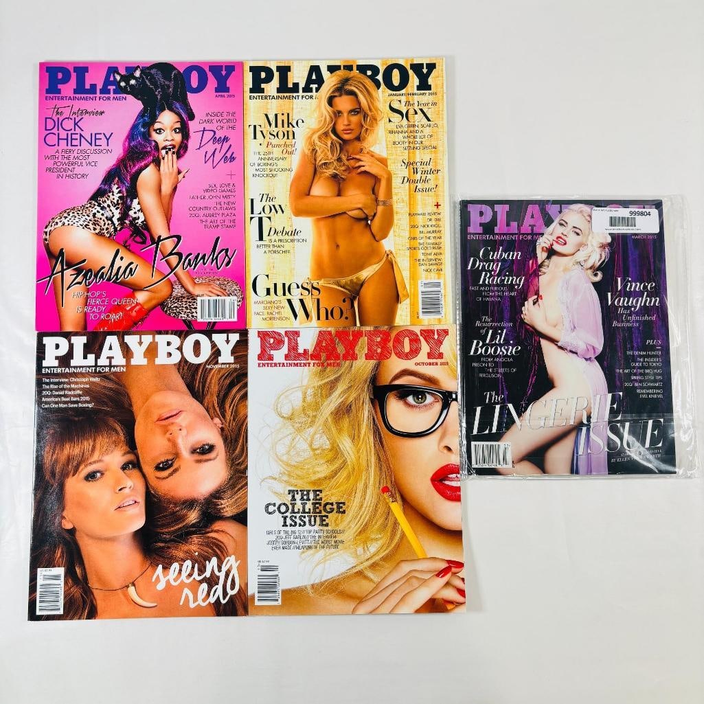 Playboy Magazine Collection - Set of 5 - 2015: set of five (5) vintage issues of Playboy Magazine. Known for its sophisticated blend of world-class photography, award-winning journalism, and interviews with the most influential figures of the 20th