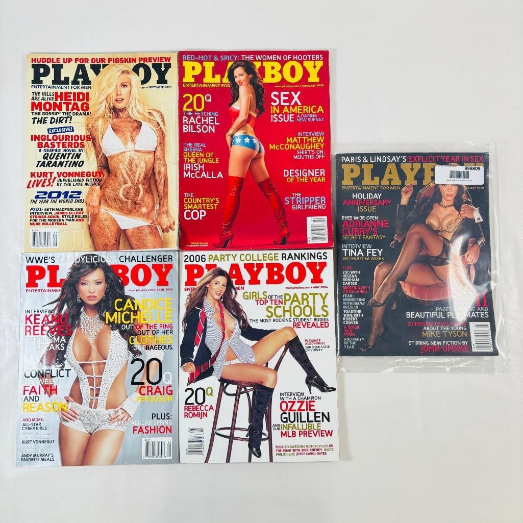 Playboy Magazines Collectibles 2006-2009: set of five (5) vintage issues of Playboy Magazine. Known for its sophisticated blend of world-class photography, award-winning journalism, and interviews with the most influential figures of the 20th