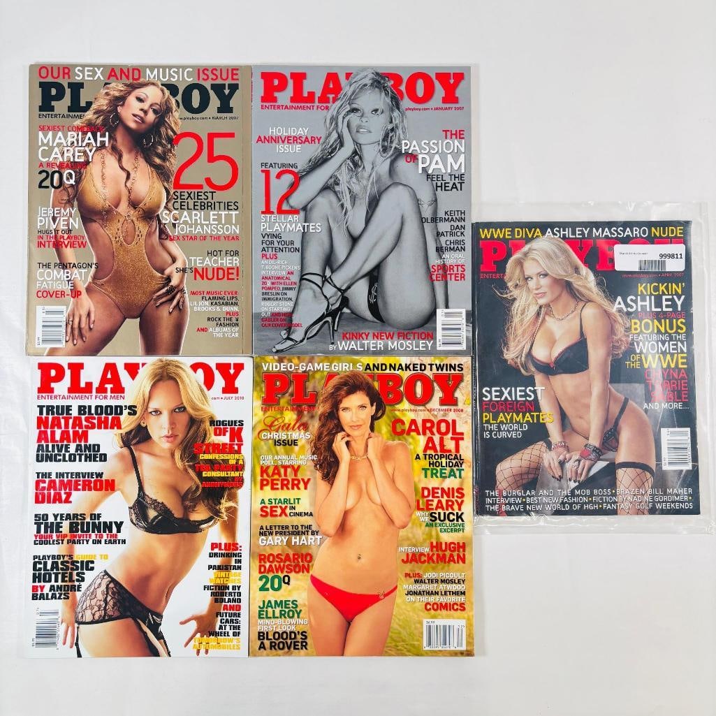 Playboys 2007 Mariah Carey, Pamela, Chyna, Torrie: set of five (5) vintage issues of Playboy Magazine. Known for its sophisticated blend of world-class photography, award-winning journalism, and interviews with the most influential figures of the 20th