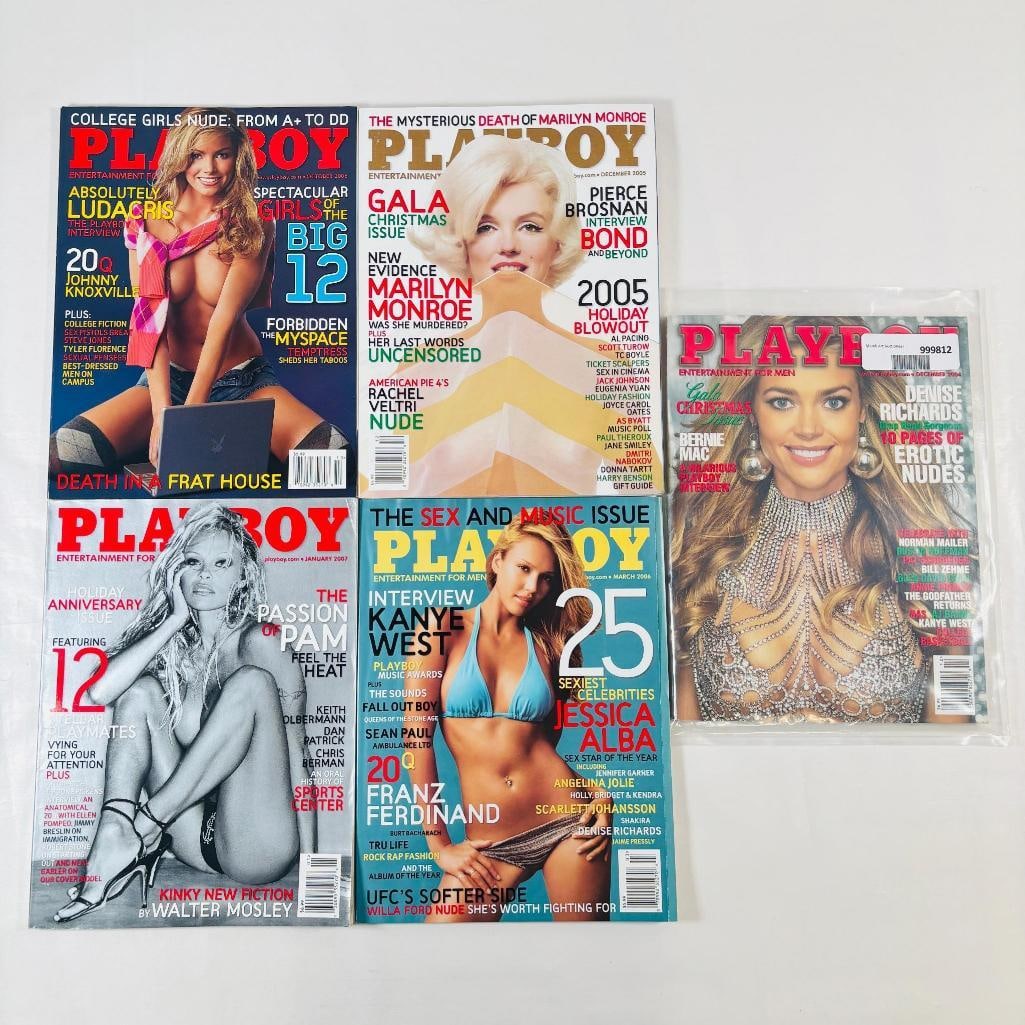 Playboys 2004-07 Marilyn Monroe, Jessica Alba, Pam: set of five (5) vintage issues of Playboy Magazine. Known for its sophisticated blend of world-class photography, award-winning journalism, and interviews with the most influential figures of the 20th