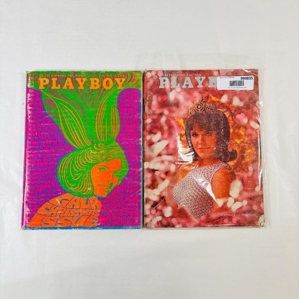 Well Preserved 1967 Playboys December & August: vintage issues of Playboy Magazine. Known for its sophisticated blend of world-class photography, award-winning journalism, and interviews with the most influential figures of the 20th century, this p