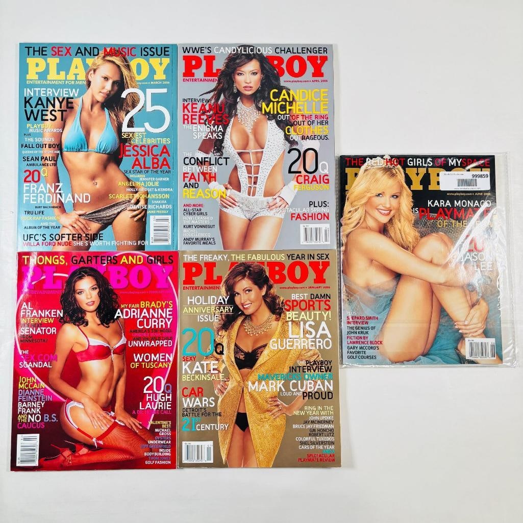 2006 Playboys Adrianne Curry, Kara Monaco: set of five (5) vintage issues of Playboy Magazine. Known for its sophisticated blend of world-class photography, award-winning journalism, and interviews with the most influential figures of the 20th