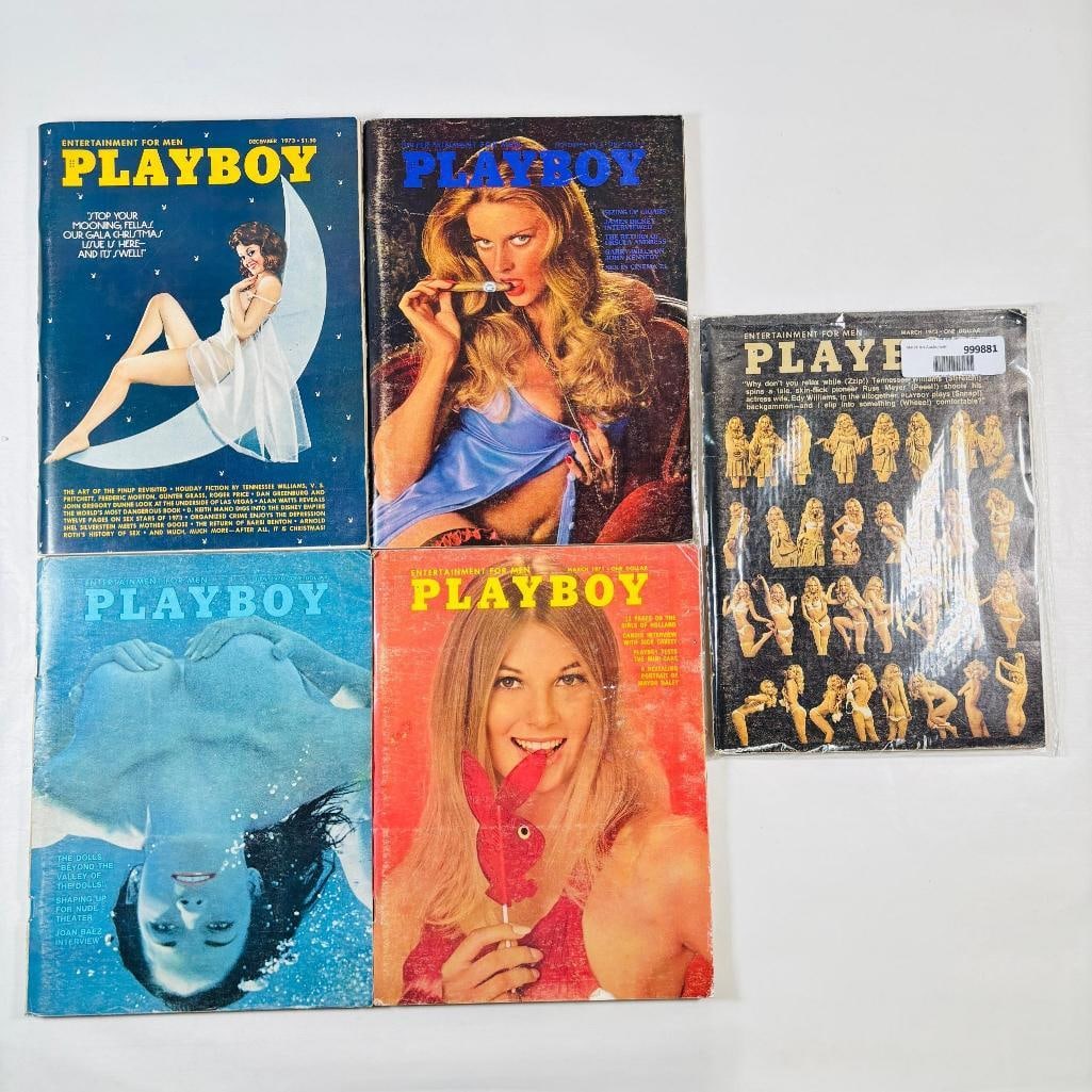 1971 Vintage Playboys Iconic Covers - set of 5: set of five (5) vintage issues of Playboy Magazine. Known for its sophisticated blend of world-class photography, award-winning journalism, and interviews with the most influential figures of the 20th