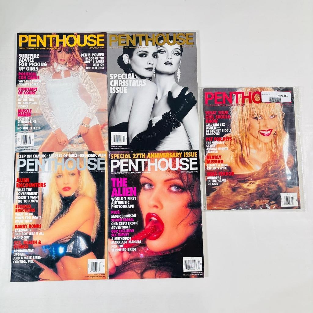 1996 Vtg Penthouse Magazines Adult Media Set of 5: set of five (5) vintage issues of Penthouse Magazine. Known for its sophisticated blend of provocative pictorials, high-end lifestyle features, and award-winning investigative journalism, this publica