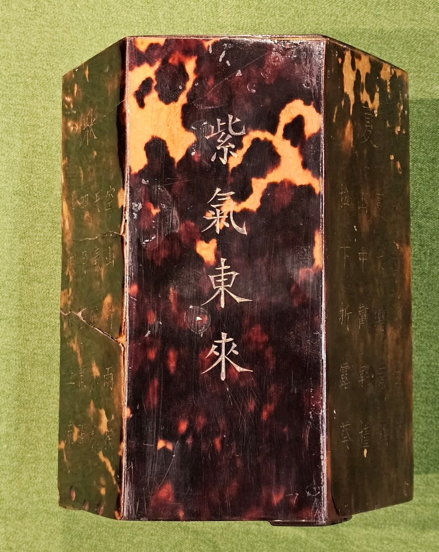A FINE CHINESE ANTIQUE LATE QING DYNASTY Tortoiseshell Brush Pot with Poetry Engraving (1 of 8)
