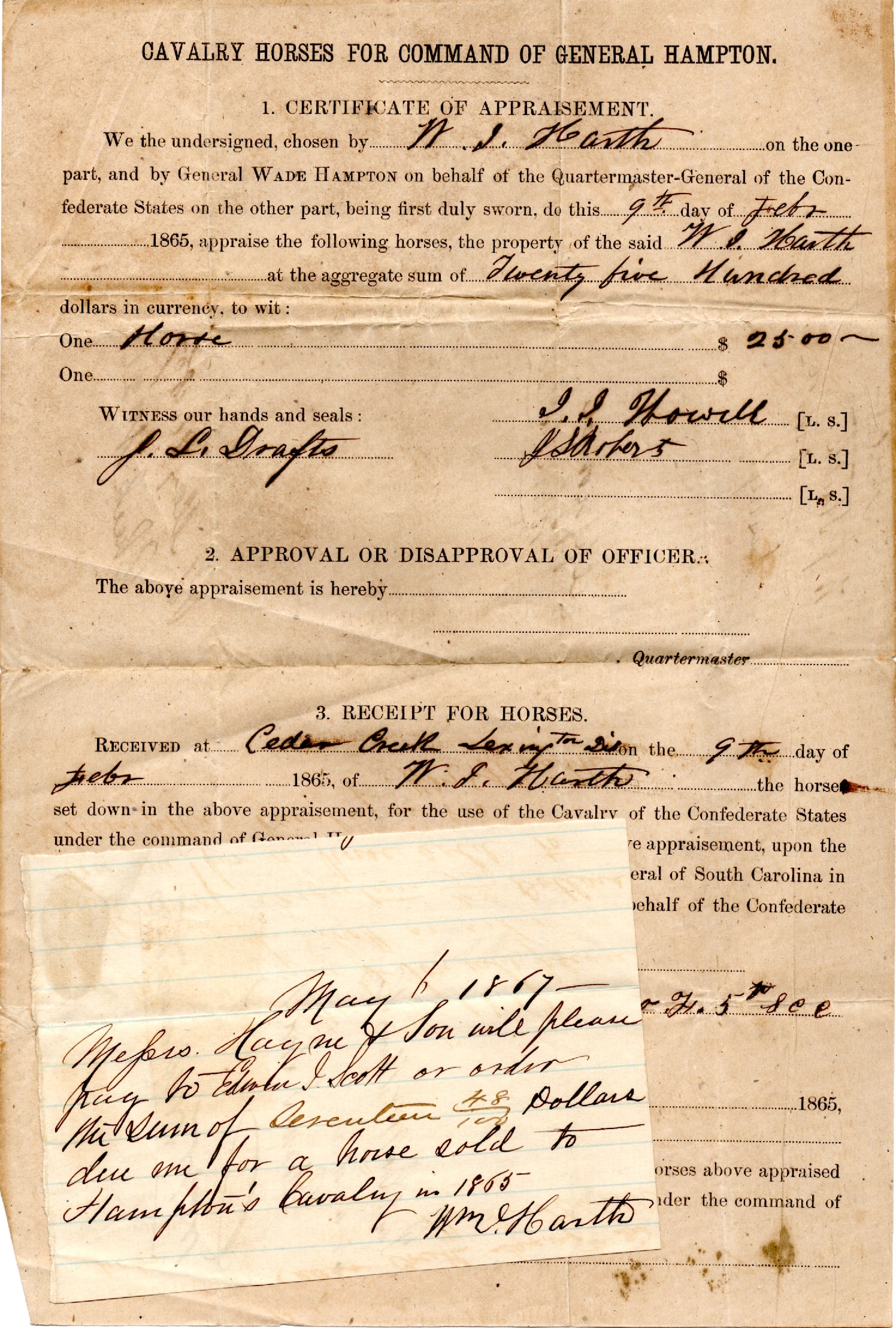 Confederate Document Pertaining to General Hampton's Cavalry (1 of 1)