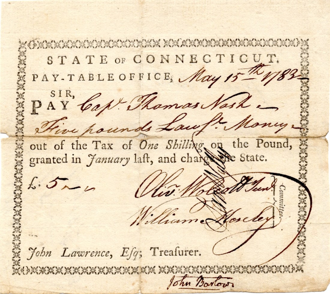 Revolutionary War Pay Voucher for Officer - Signed by Oliver Wolcott Jr (1 of 1)