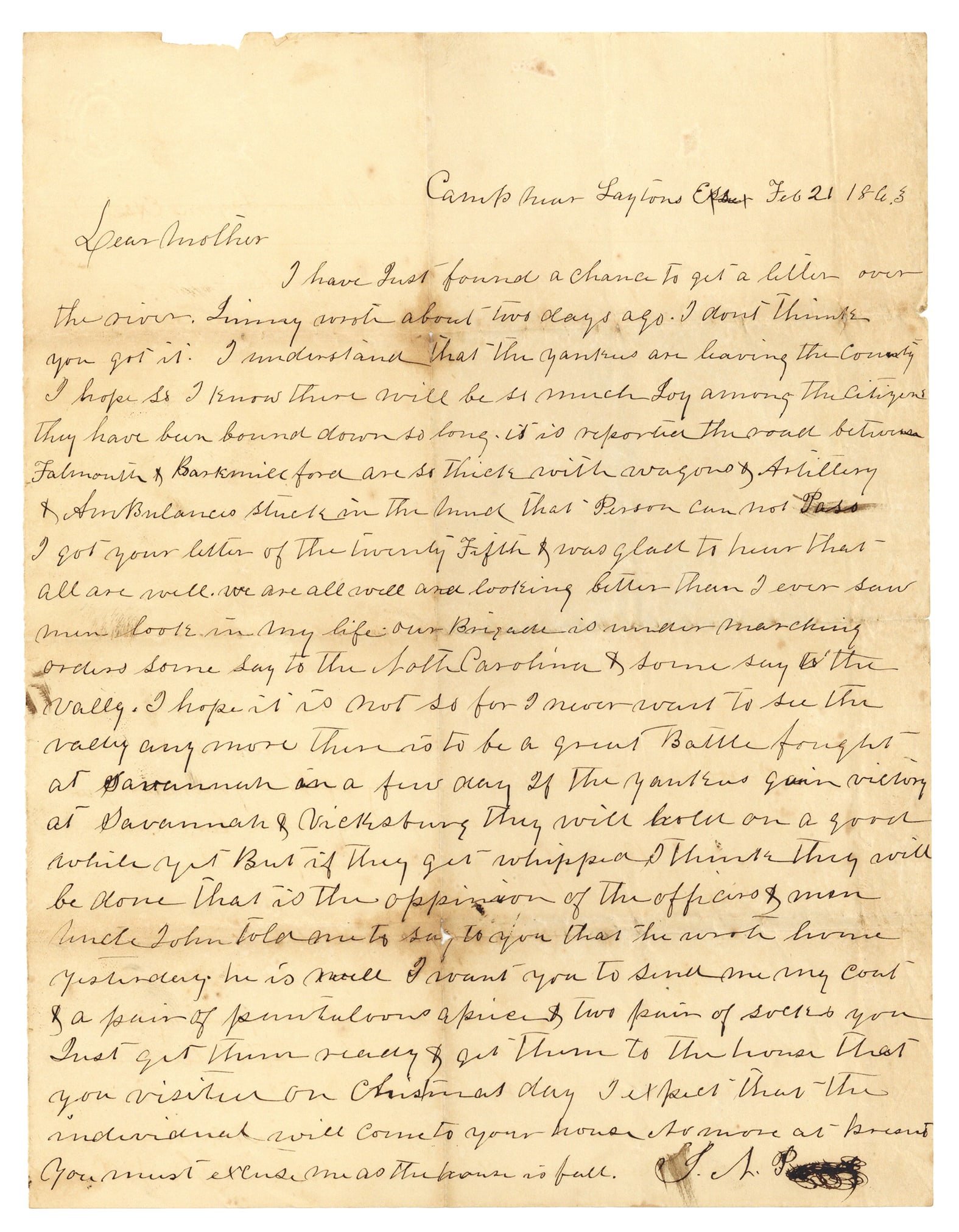 9th Virginia Cavalry Confederate Soldier Letter (1 of 1)