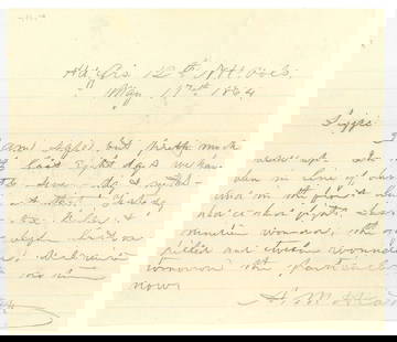 12th New Hampshire Drewry's Bluff Battle Letter: War-date Union officer Autograph Letter Signed by A.M. Heath, Adjutant, 12th New Hampshire Infantry, 1pp. quarto, pencil, Head Quarters 12th NH Vols, May 17, 1864, and reads "I am safe but pretty