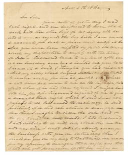 Maryland Slave Sold at Auction is Put Back Up For Sale: Autograph Letter Signed by S.J. Briscoe, 2pp quarto, November 4, 1842, addressed to William B. Stone, Esqr, Port Tobacco, Maryland, and reads in part: “...I am surprised to learn that Dick with