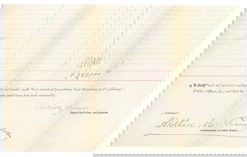 Boss Tweed Signed Document: TWEED, William Magear "Boss" (1823-1878) was an American politician most notable for being the political boss of Tammany Hall, the Democratic Party's political machine that played a major role in the