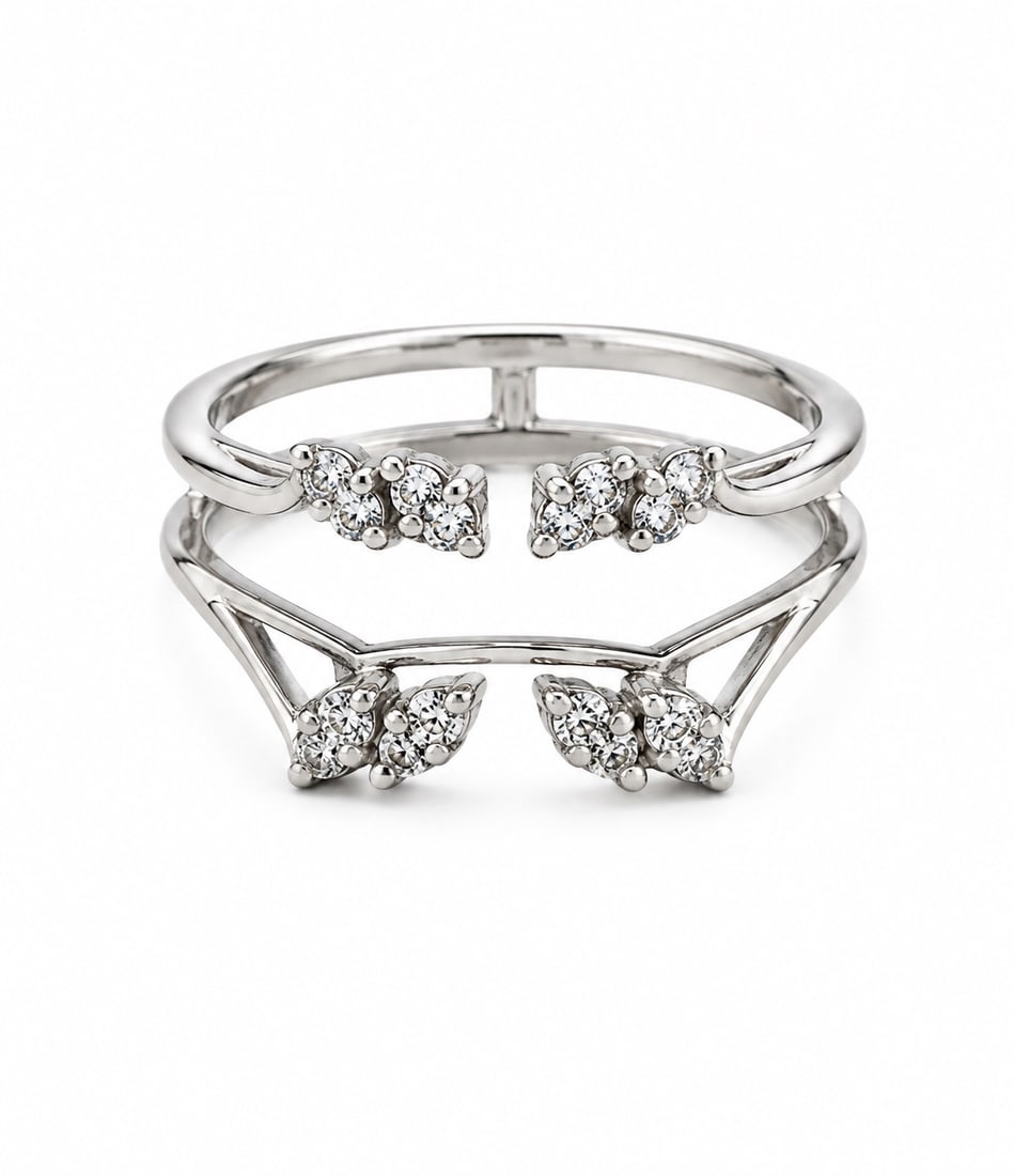 DIAMOND RING JACKET INSERT SIZE 10: Vintage Diamond ring jacket 25M wide with 16 diamond in 14k white aproximately 2m stones tested 14k for aprox .48 cts. Weight 2.81dwt