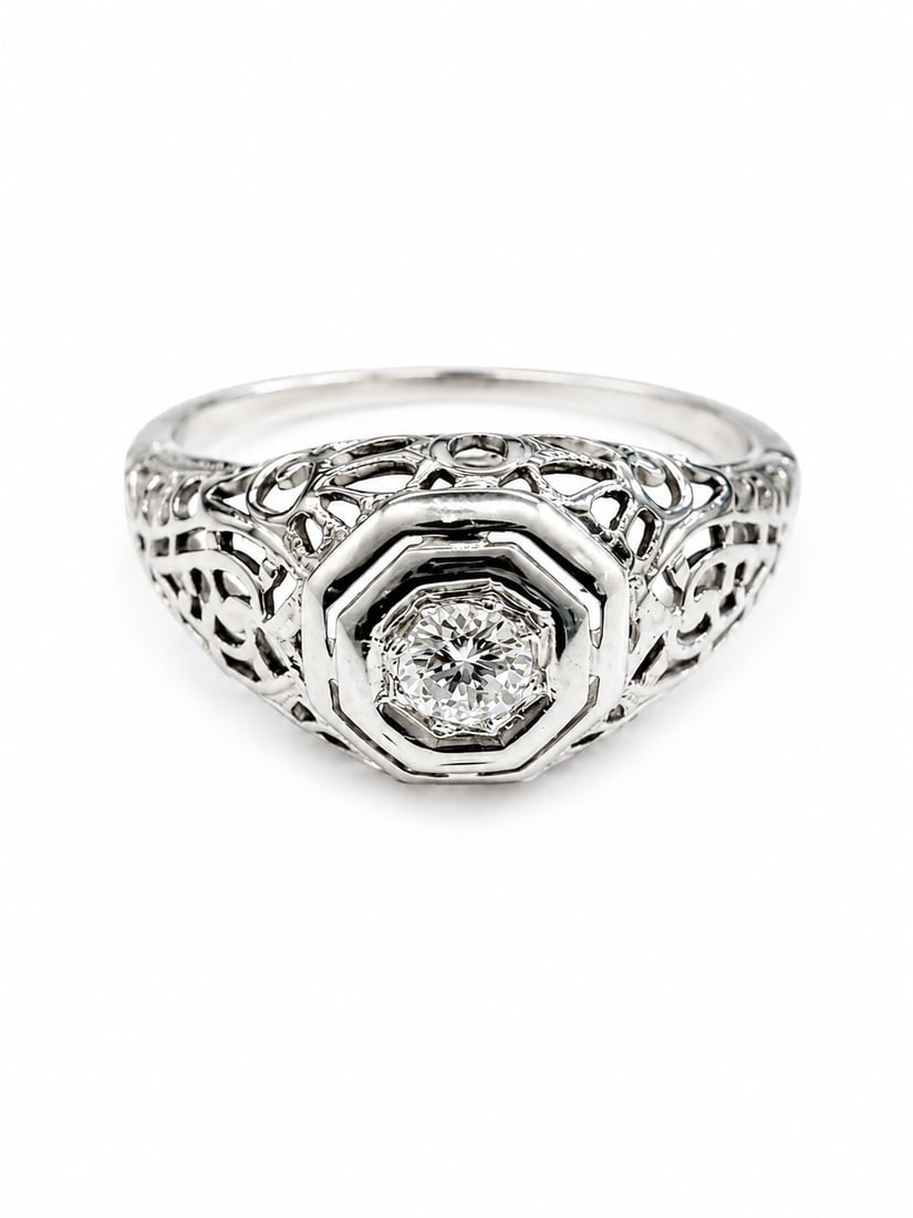 Antique Estate Art Deco Fiagree 14k diamond ring (1 of 5)