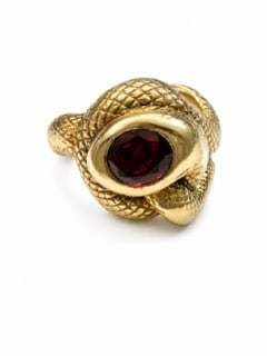 Estate Antique solid snake ring in 14k & Ruby: 14.6 grams 9.37 dwt of 14k gold shows some wear believed to be quite old