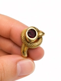 Estate Antique solid snake ring in 14k & Ruby - 4