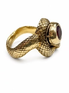 Estate Antique solid snake ring in 14k & Ruby - 5