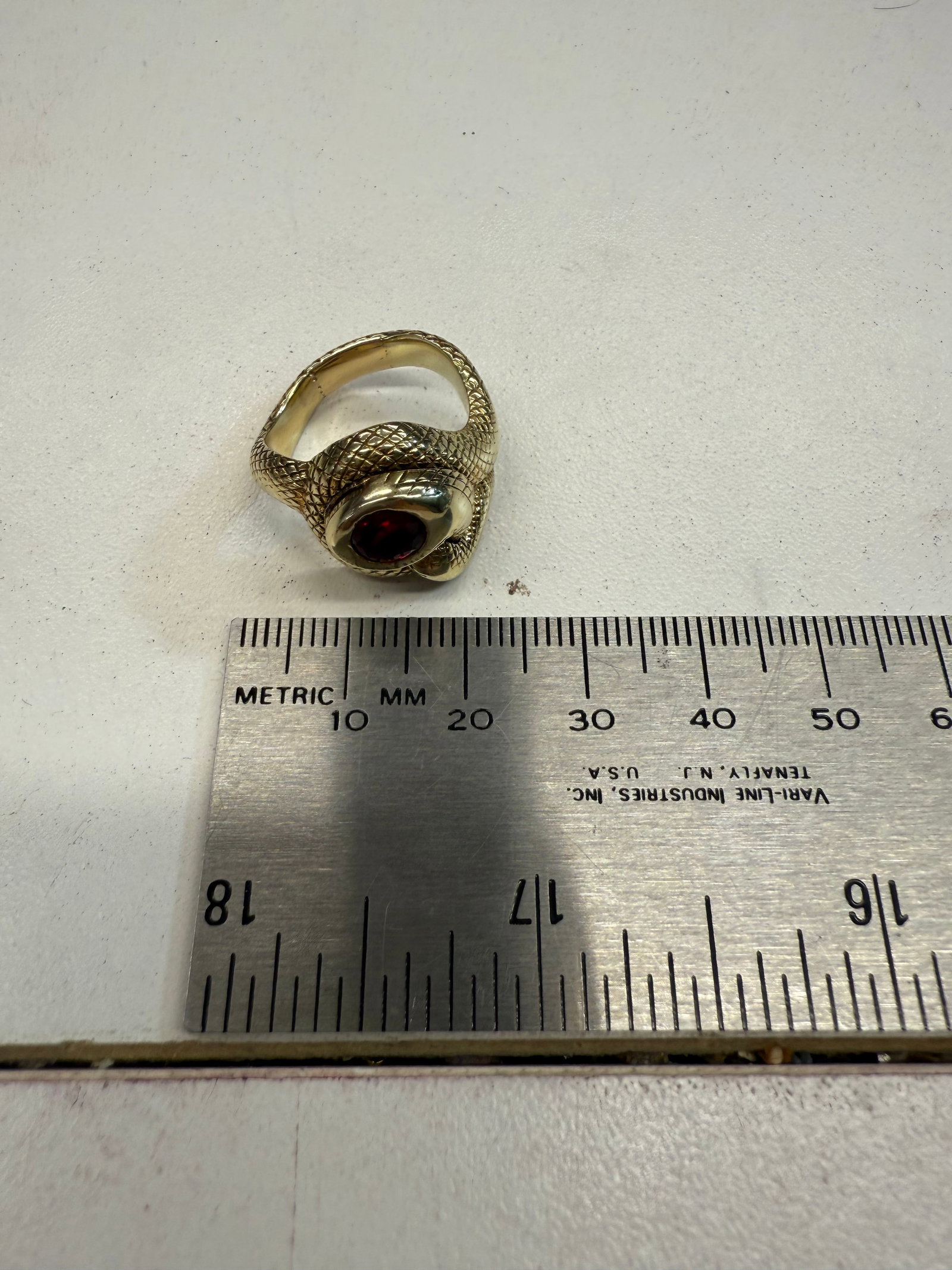 Estate Antique solid snake ring in 14k & Ruby - 7